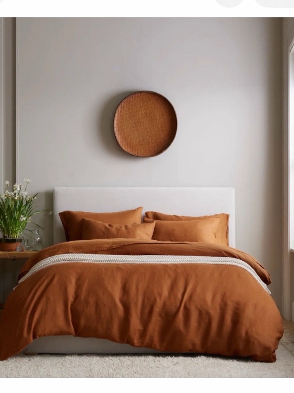Quince Linen Duvet Cover and Standard Shams in Terracotta - Picture 2 of 9